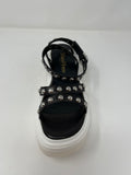 Marco Moreo Black Strappy Wedge Sandal. Studded Straps. Back Wedge: 6cms/Front: 4cms.