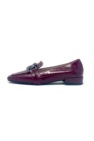 Marian Classic Croc Effect Loafer With Pewter Trim