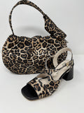 Marian Block Heel Sandal. Leather/Satin, Leopard Print. Heel Height: 6cms.