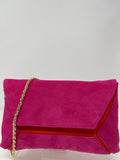 Marian Clutch Bag With Chain. Colour: Cotton/Silver. Fuschia/Orange.