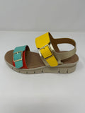 Valerias Low Wedge Sandal. Double Straps With Gold Buckles.