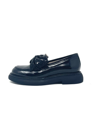 Marian Chunky Loafer With Black Beaded Bow Trim.