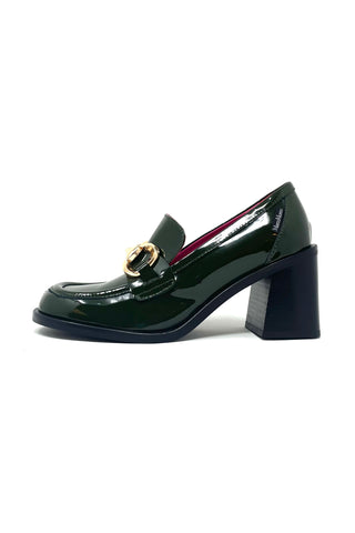 Marco Moreo Block Heel Patent Loafer with Gold Trim