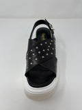 Marco Moreo Studded Wedge Sandal. Colour: Black. Height: Back, 6cms/Front, 4cms