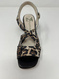 Marian Block Heel Sandal. Leather/Satin, Leopard Print. Heel Height: 6cms.