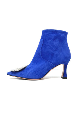 Oxitaly Suede Stiletto Ankle Boot with Circular Diamanté Trim