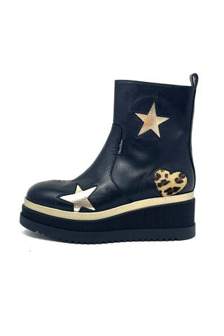 Marco Moreo Flatform Ankle Boot With Stars and Heart Detail