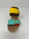 Valerias Low Wedge Sandal. Double Straps With Gold Buckles.