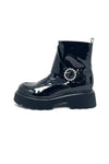 Marco Moreo Patent Ankle Boot with Diamanté Buckle and Side Zip