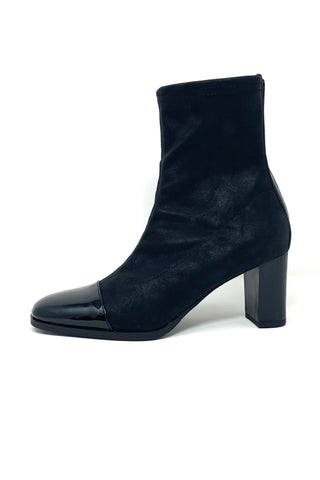 Fugitive Nubuck/Patent Stretch Ankle Boot with Block Heel