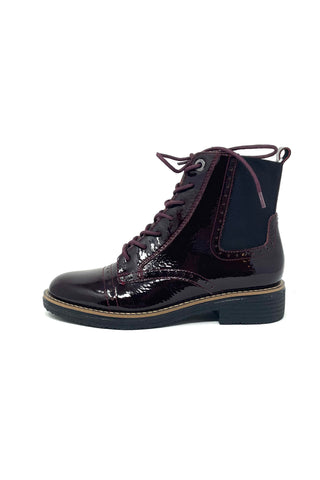 Fugitive Patent Ankle Boot with Laces Side Zip and Elastic Panel
