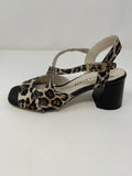 Marian Block Heel Sandal. Leather/Satin, Leopard Print. Heel Height: 6cms.