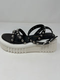 Marco Moreo Black Strappy Wedge Sandal. Studded Straps. Back Wedge: 6cms/Front: 4cms.
