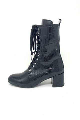 Marian Patent 3/4 Boot With Front Lace And Side Zip