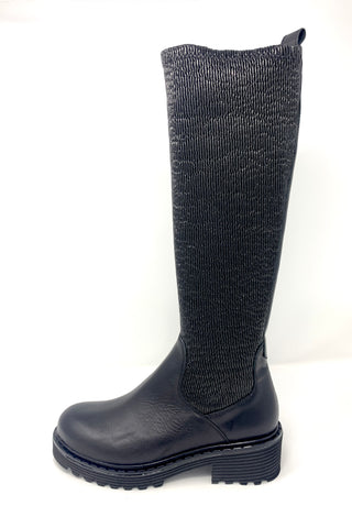 Marian Biker Style Pull On Knee High Boot with Stretch Leg