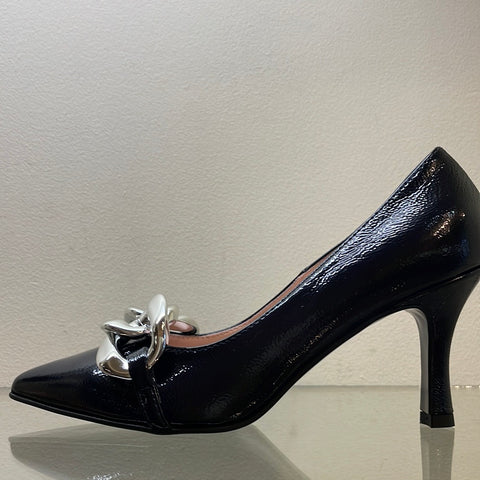 Marco Moreo Patent Court Shoe with Silver Trim