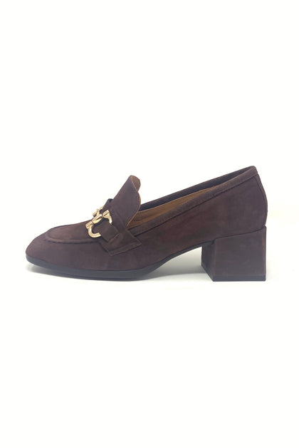 Marian Suede Block Heel Loafer with Buckle Trim